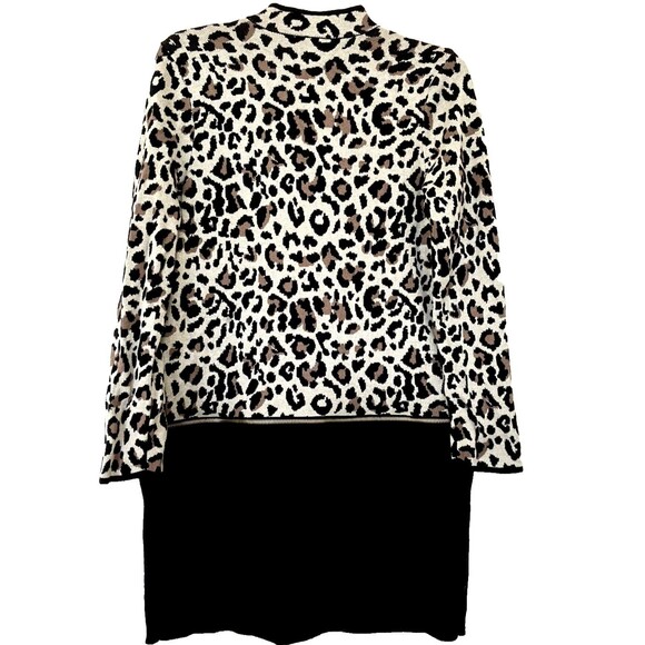 CHICO'S sz 1 sz M Black Animal Print Zip Off Tunic Over-Top Duster Open Cardigan - Picture 5 of 9